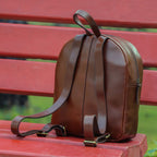 Genuine Leather Mini Backpack for Women with Front Pocket Classic Brown Daypack