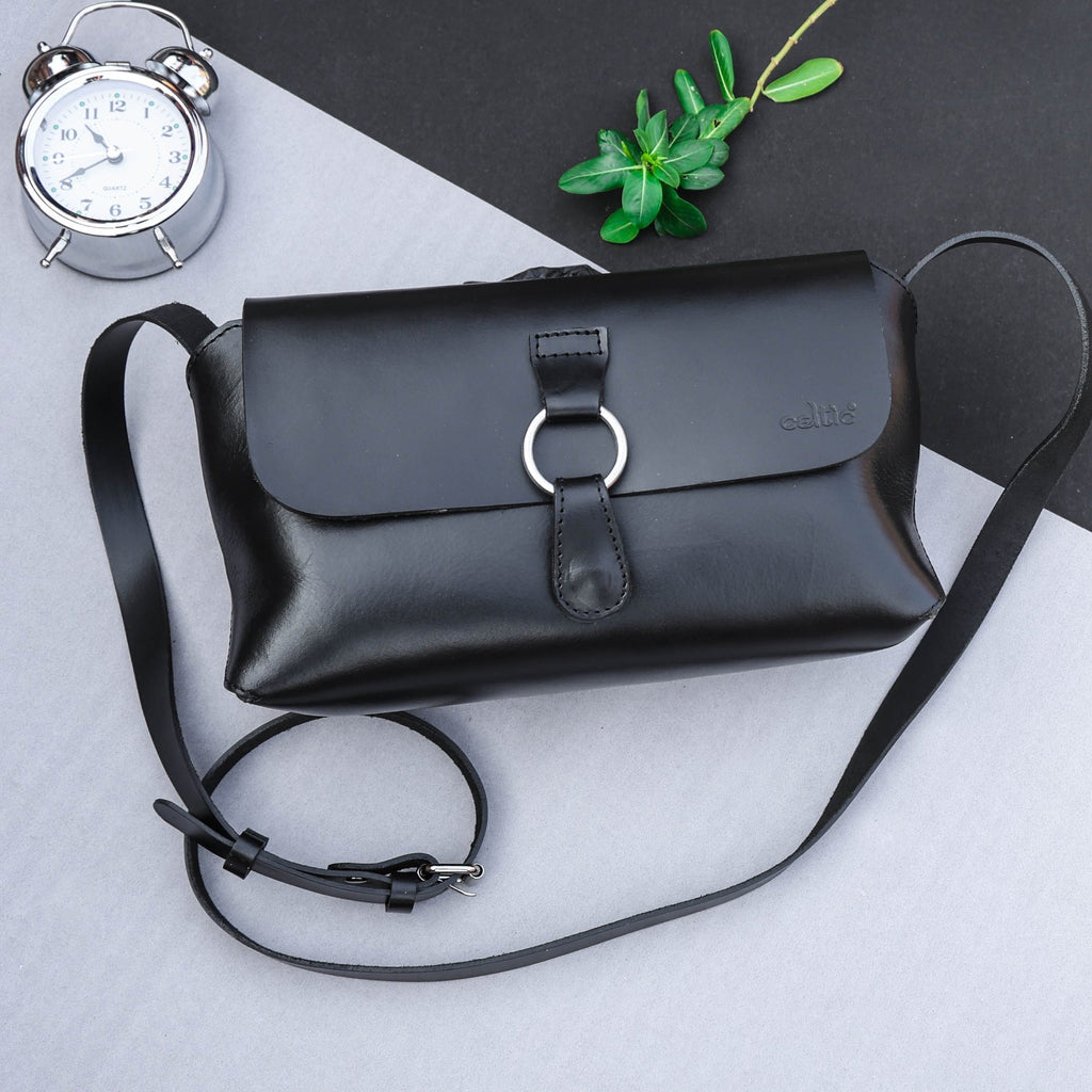 Celtic  Genuine Leather Sling Bag with Ring-Flap Design