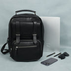 Premium Full-Grain Leather Backpack with Laptop Compartment & Multiple Zip Pockets