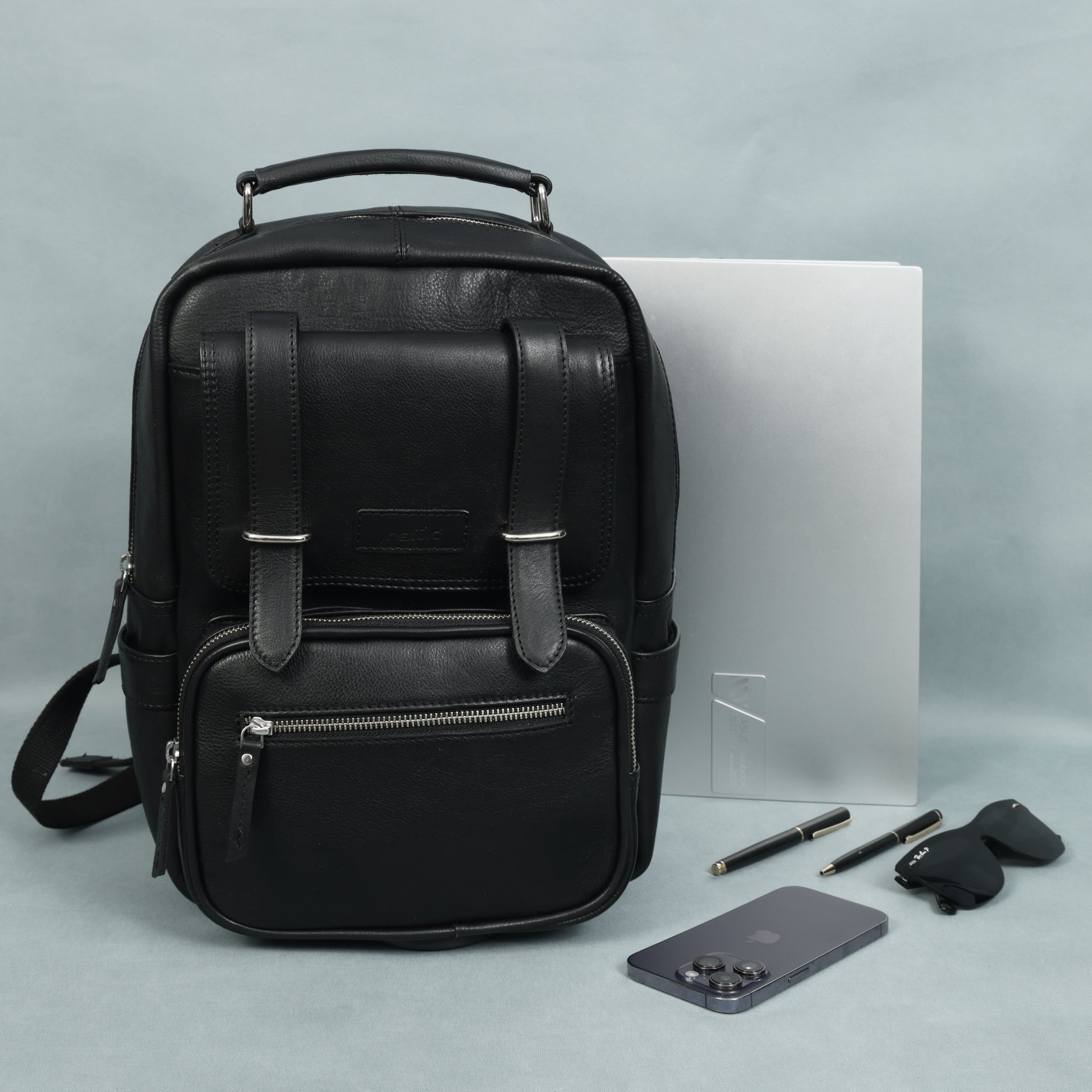 Premium Full-Grain Leather Backpack with Laptop Compartment & Multiple Zip Pockets