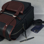 Premium Leather Laptop Backpack with Dual Buckle Design, Multiple Zip Pockets