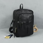 Premium Genuine Leather Multi-Zip Backpack with Padded Straps & Smart Organizer