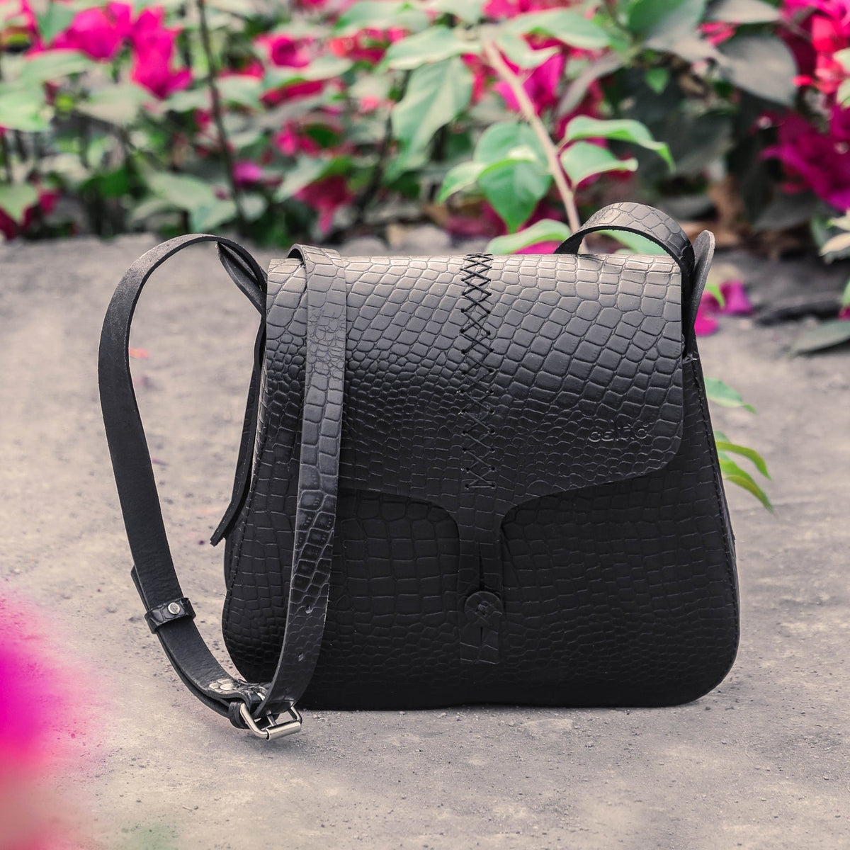 Handcrafted Full-Grain Leather Sling Bag with Hand-Stitched Detail & Adjustable Strap
