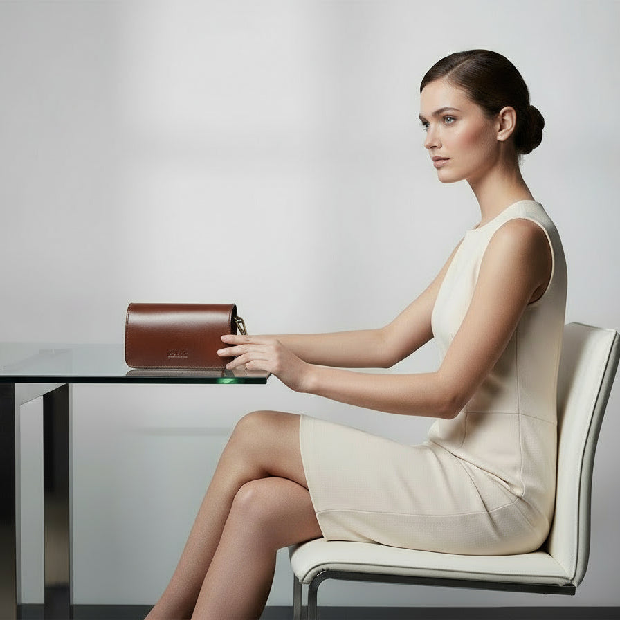 Compact Genuine Leather Triple-Compartment Sling Clutch