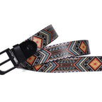 Men Genuine Leather Tribal Geometric Multicolor Waist Accessory Matte Buckle