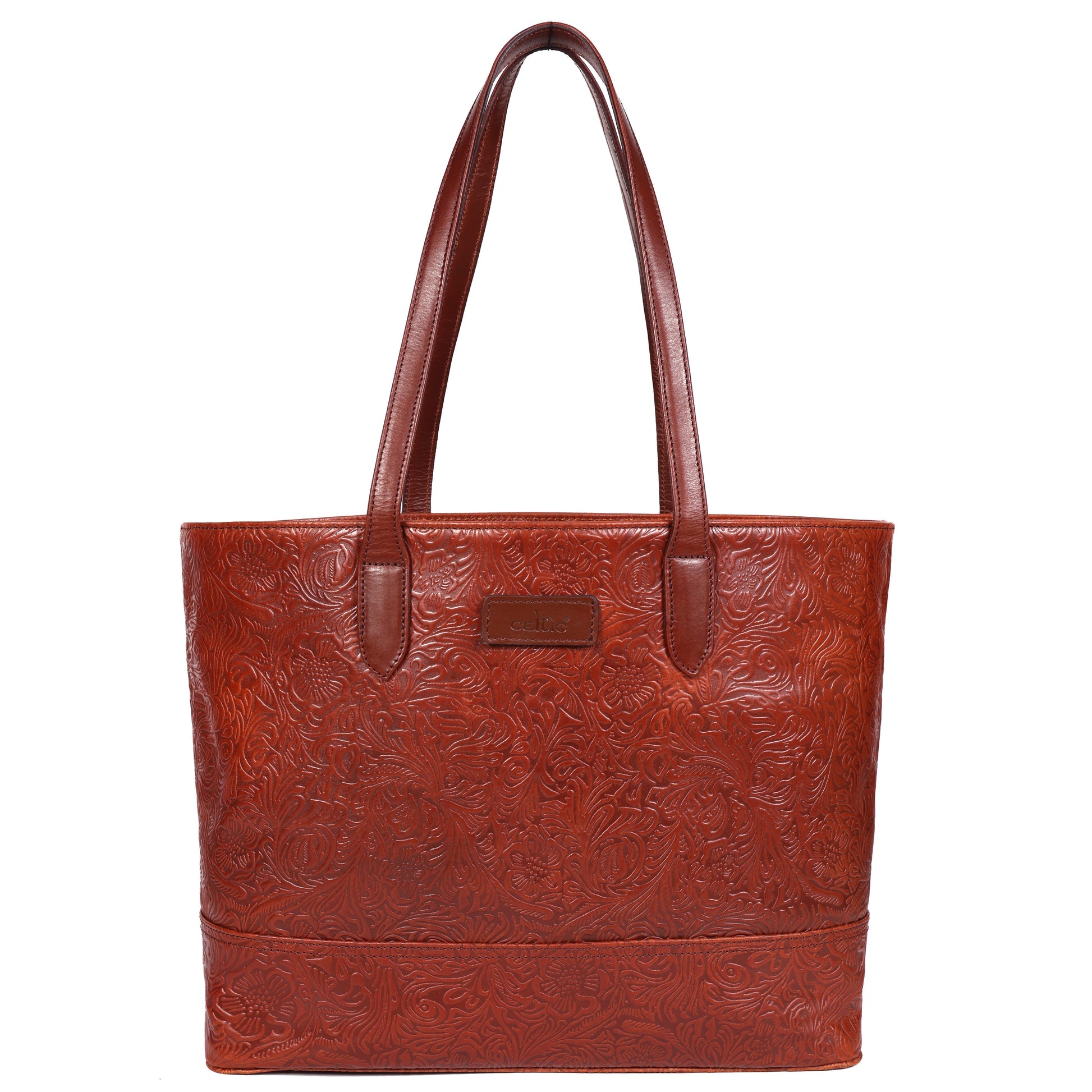 Premium Embossed Leather Tote Bag with Zipper Closure & Spacious Lined Interior