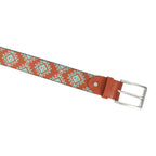 Unisex Geometric Ethnic Printed Leather Belt With Silver Buckle For Casual Wear