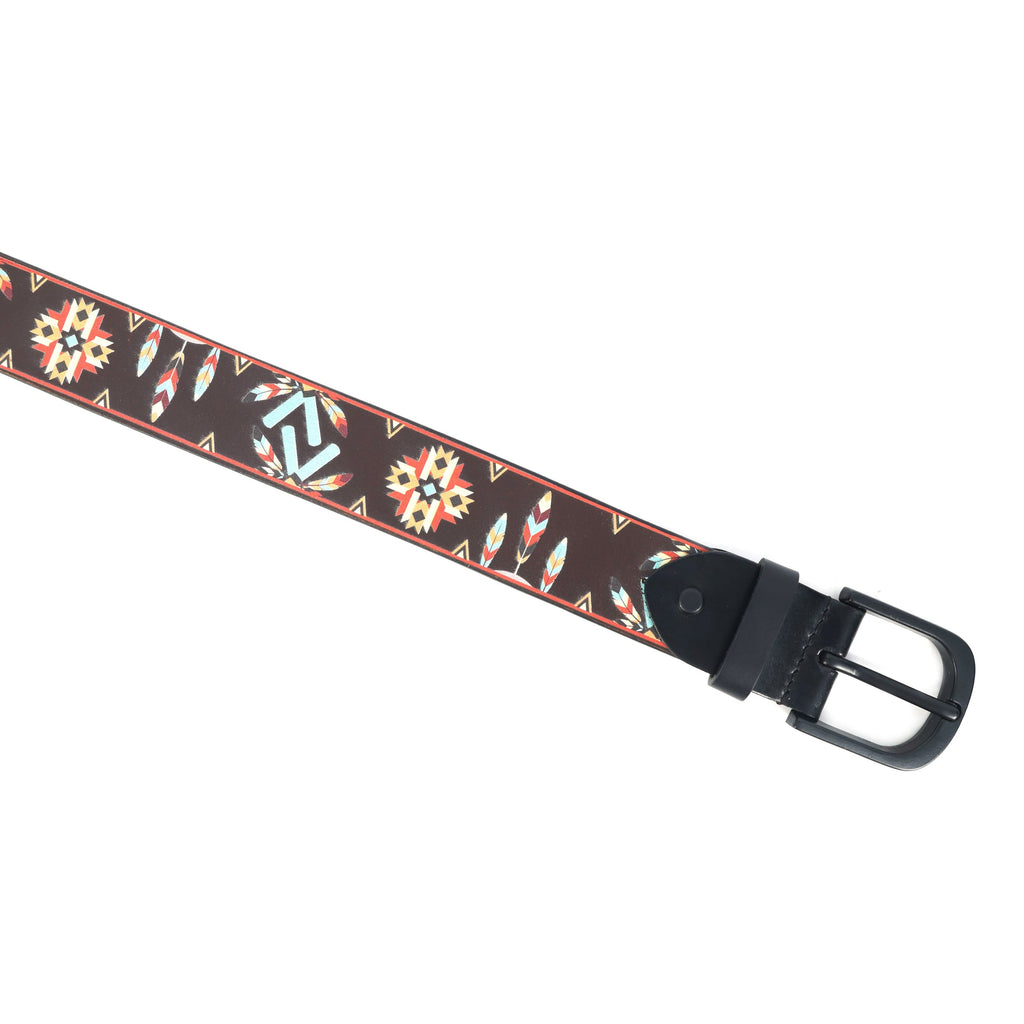 Ethnic Patterned Leather Buckle Strap Handmade Adjustable Designer Waist Accessory