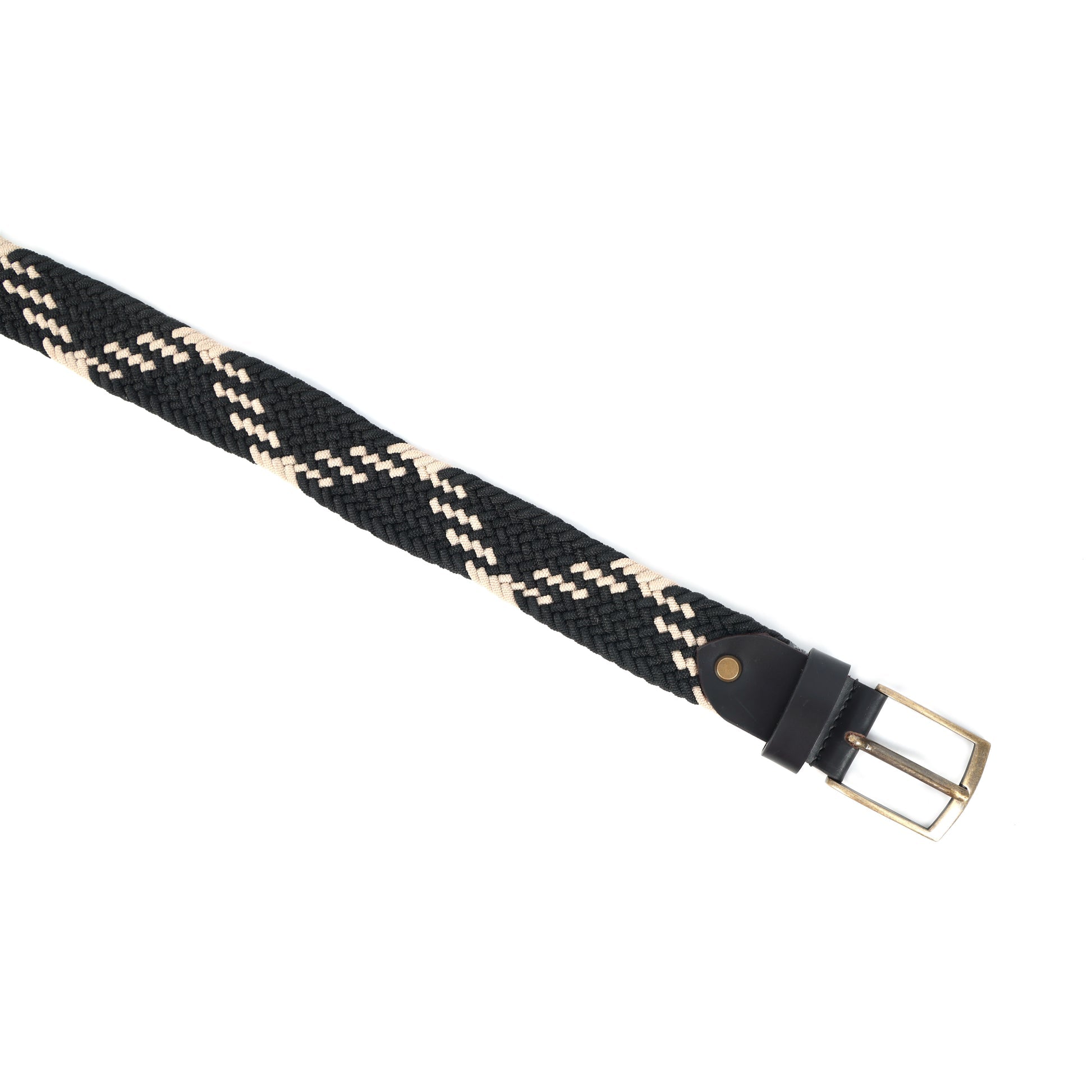 Unisex Handwoven Elastic Belt With Leather Finish And Metal Buckle For Casual Wear