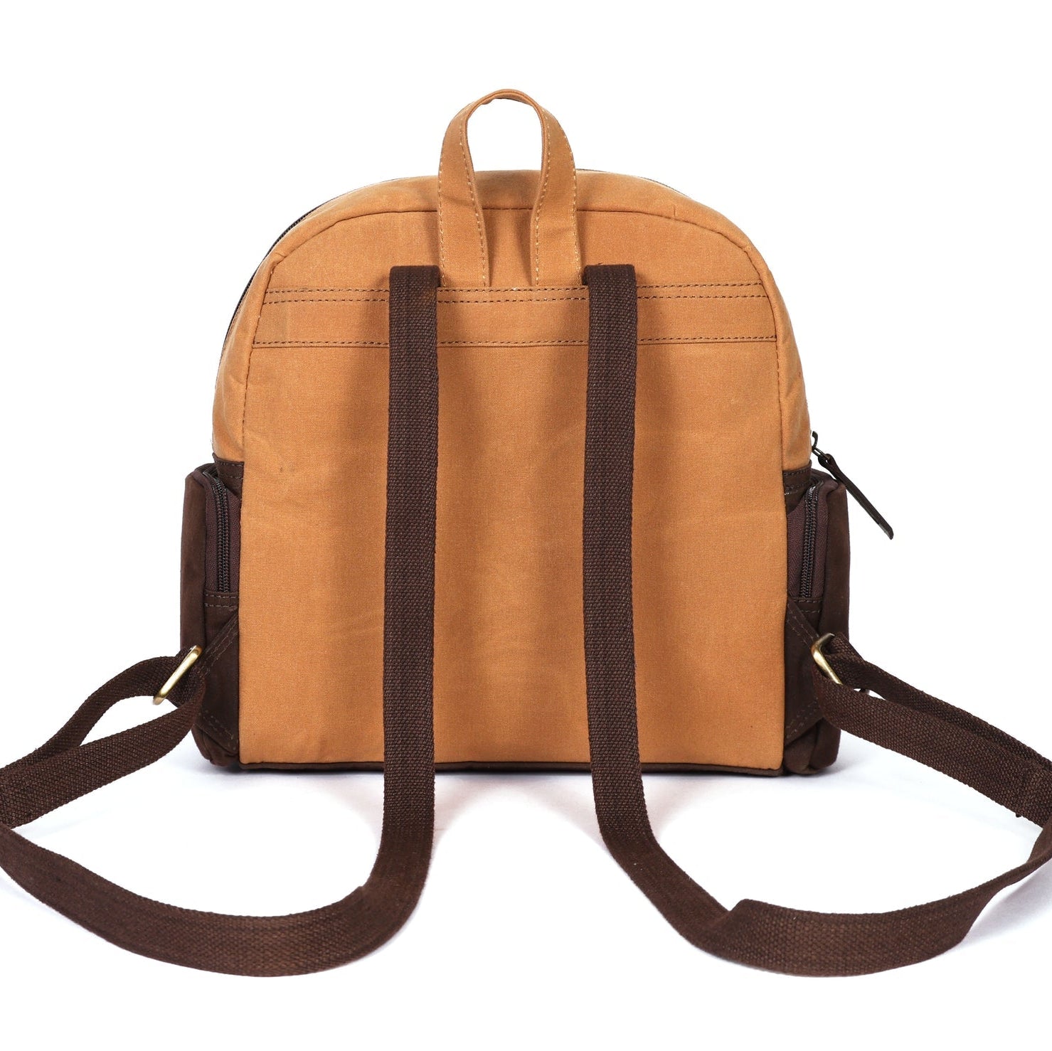 Premium Export Quality Canvas & Leather Mini Backpack with Multi Zip Pockets & Adjustable Straps