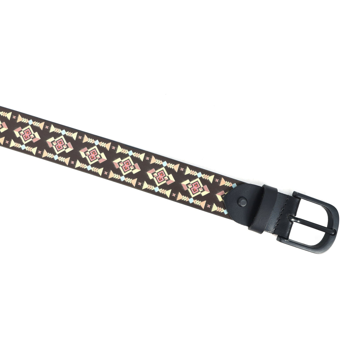 Unisex Geometric Patterned Canvas Leather Belt With Metal Buckle For Casual Everyday Wear