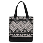 Premium Export Quality Black & White Jacquard Tote Bag With Spacious Zipper Compartments