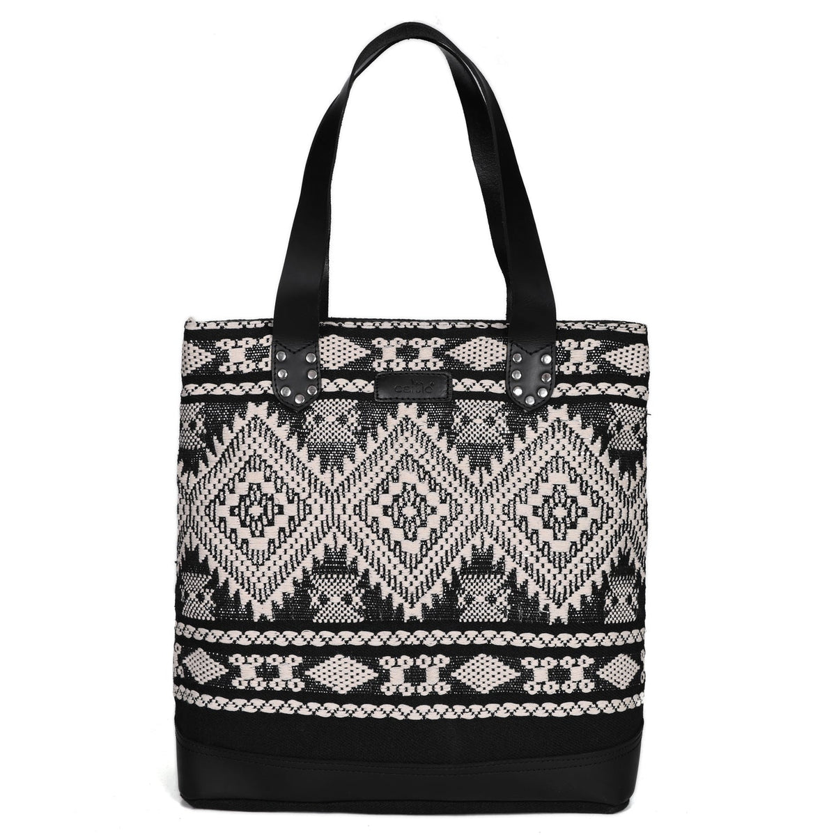 Premium Export Quality Black & White Jacquard Tote Bag With Spacious Zipper Compartments