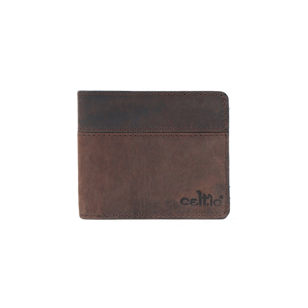 Celtic Vintage Brown Genuine Leather Bi-Fold Wallet with Coin Pocket