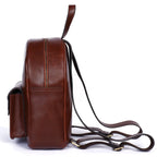 Genuine Leather Mini Backpack for Women with Front Pocket Classic Brown Daypack
