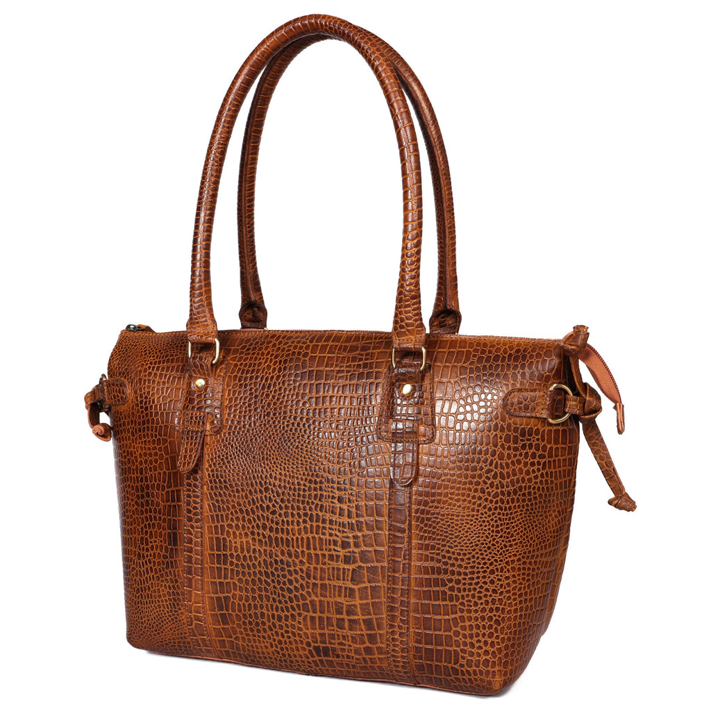 Premium Textured Leather Tote Bag with Zip Closure, Dual Handles & Organized Interior