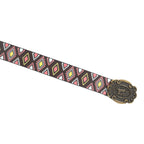 Unisex Tribal Patterned Leather Belt With Antique Medallion Buckle For Casual Western Wear
