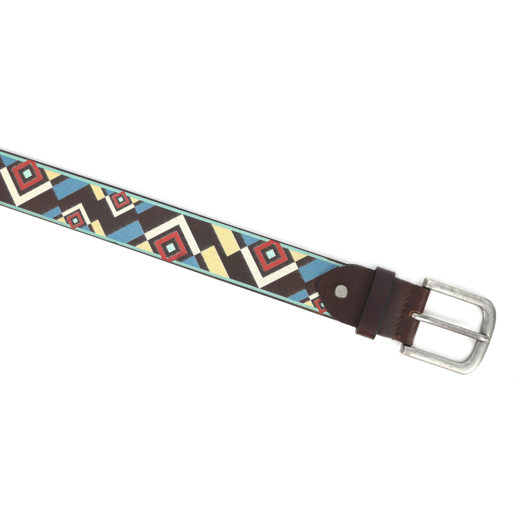 Unisex Handcrafted Patterned Leather Fabric Belt With Vintage Buckle For Casual Wear