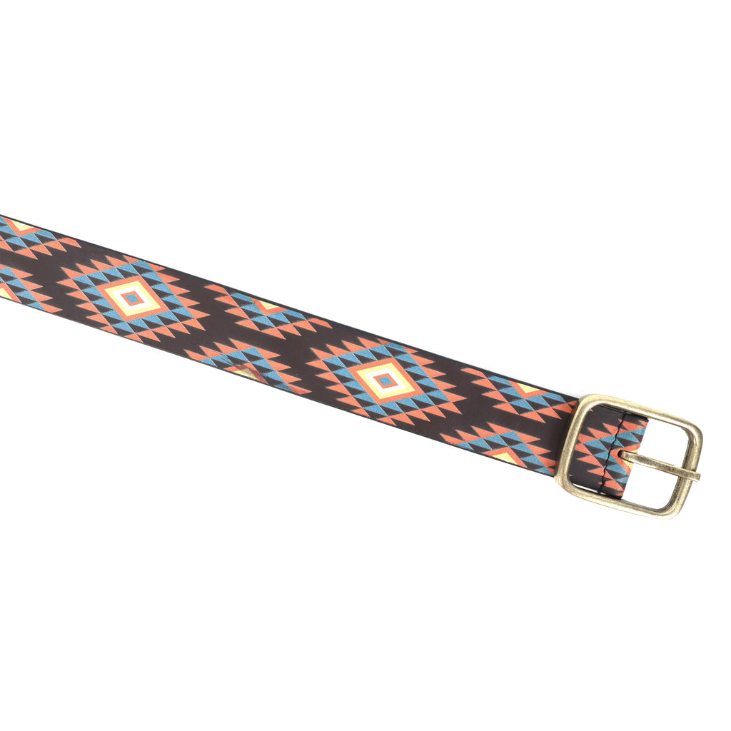 Unisex Ethnic Geometric Pattern Belt with Metal Buckle for Casual Traditional Wear