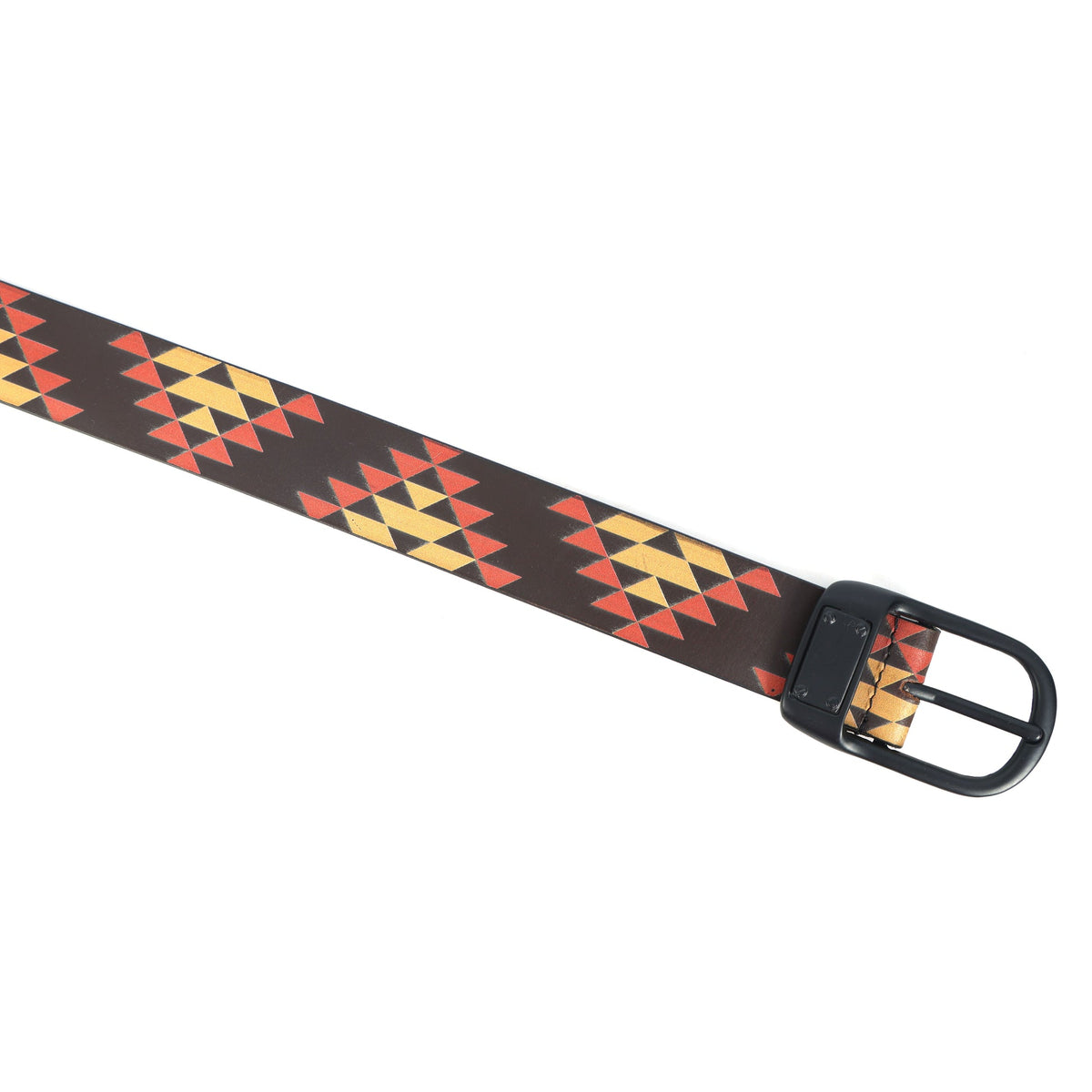 Unisex Geometric Tribal Print Leather Belt With Matte Black Buckle Stylish Casual Wear