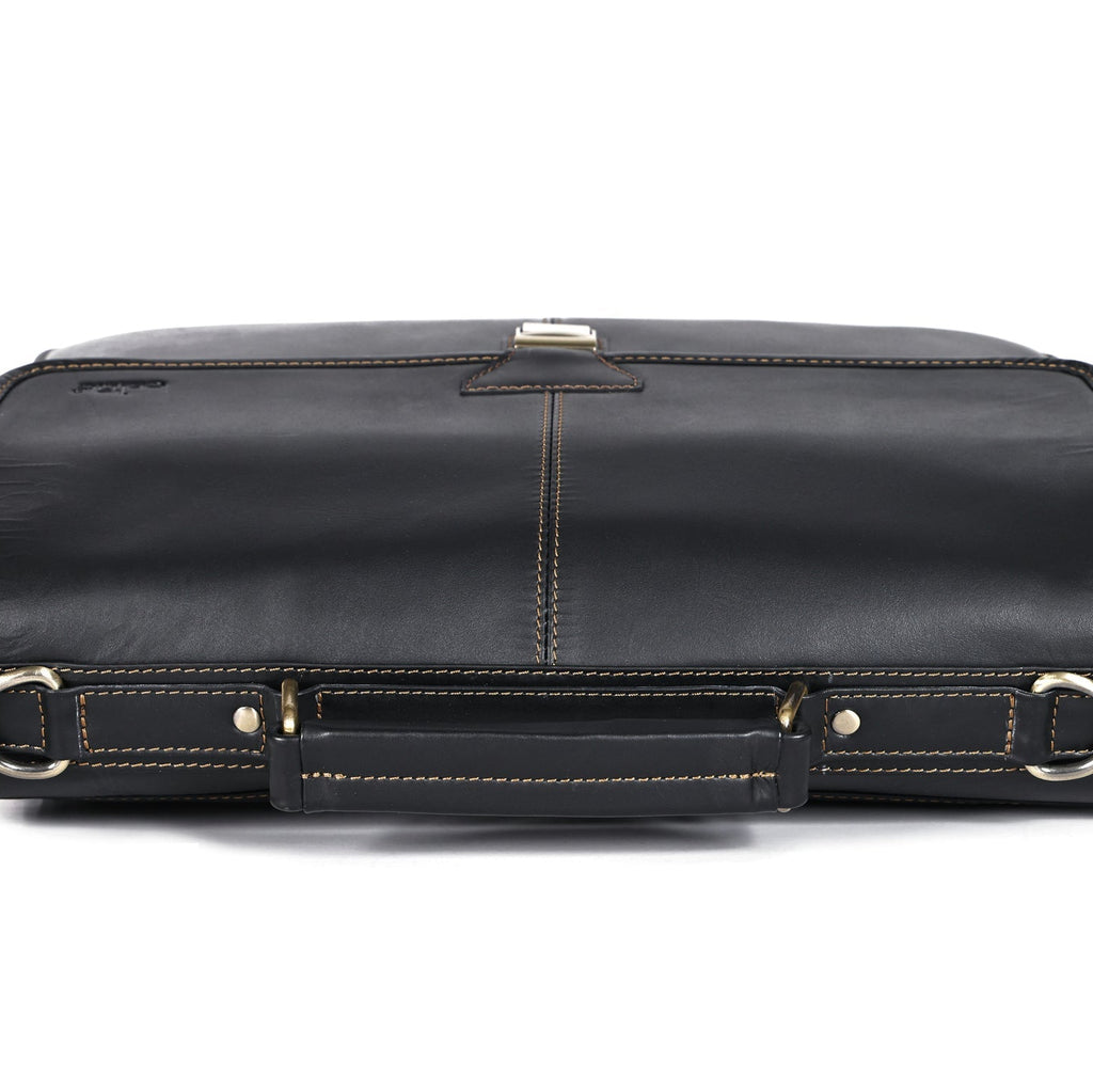 Premium Export Quality Black Leather Laptop Messenger Bag | Multi-Compartment Office Briefcase