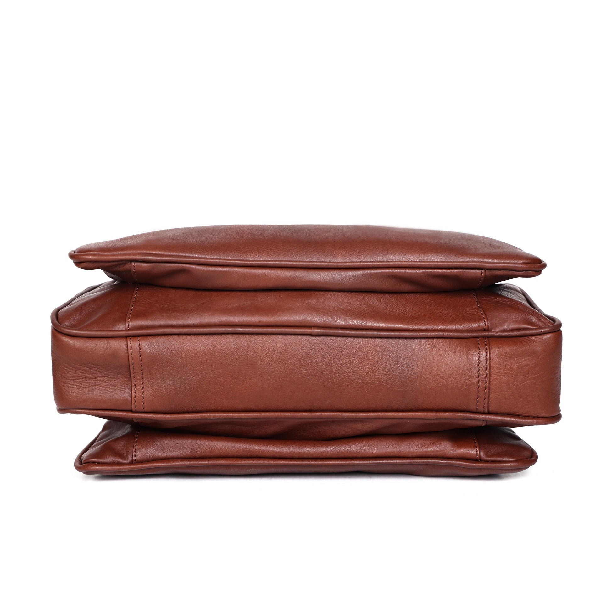 Premium Genuine Leather Structured Shoulder Bag with Dual Zip Compartments & Fixed Straps