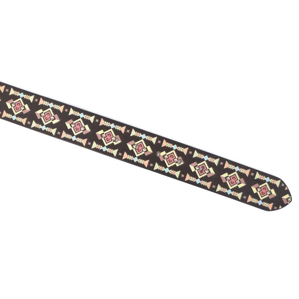 Unisex Geometric Patterned Canvas Leather Belt With Metal Buckle For Casual Everyday Wear