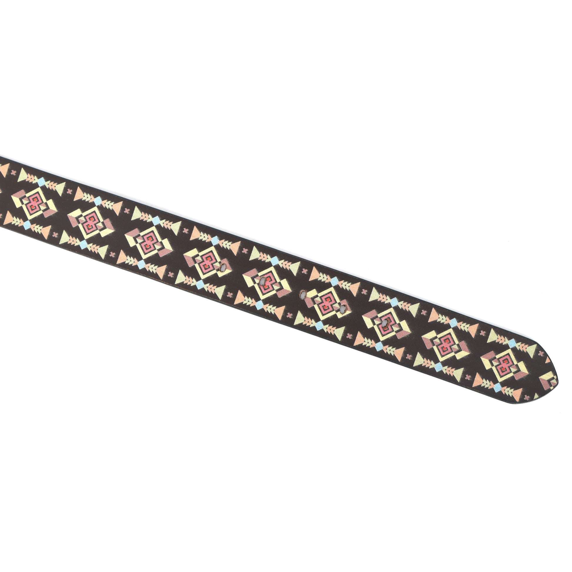 Unisex Geometric Patterned Canvas Leather Belt With Metal Buckle For Casual Everyday Wear