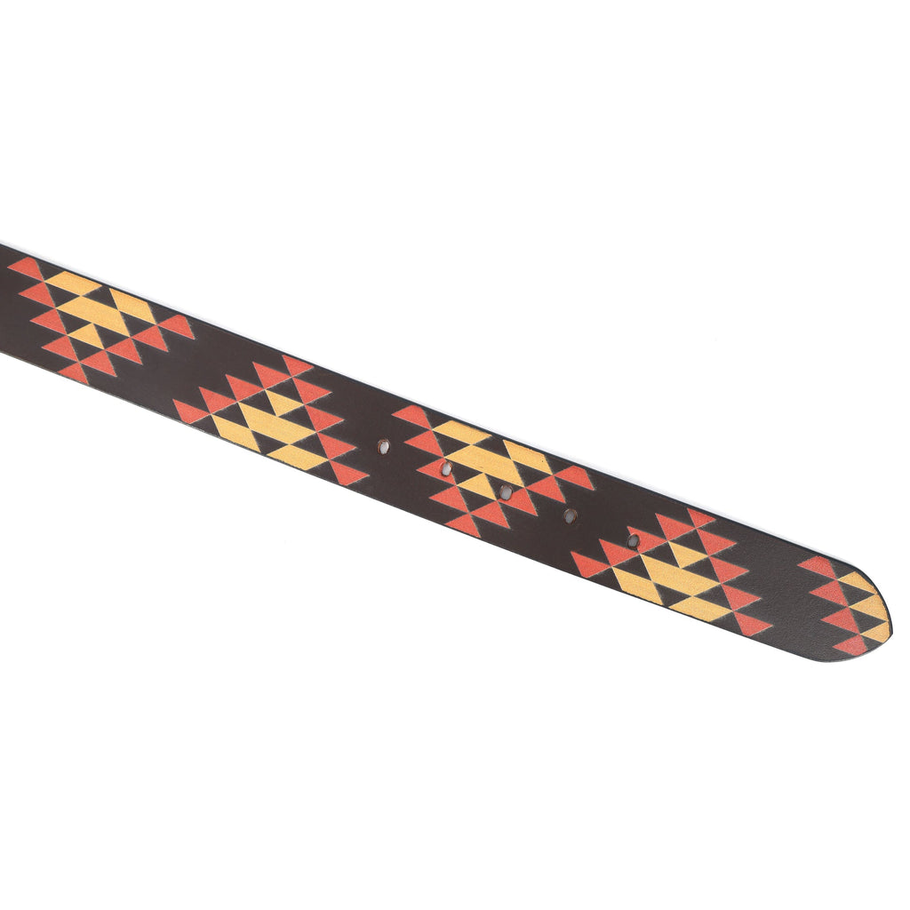 Unisex Geometric Tribal Print Leather Belt With Matte Black Buckle Stylish Casual Wear