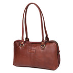 Premium Leather Shoulder Bag with Dual Zip Compartments, Structured Silhouette