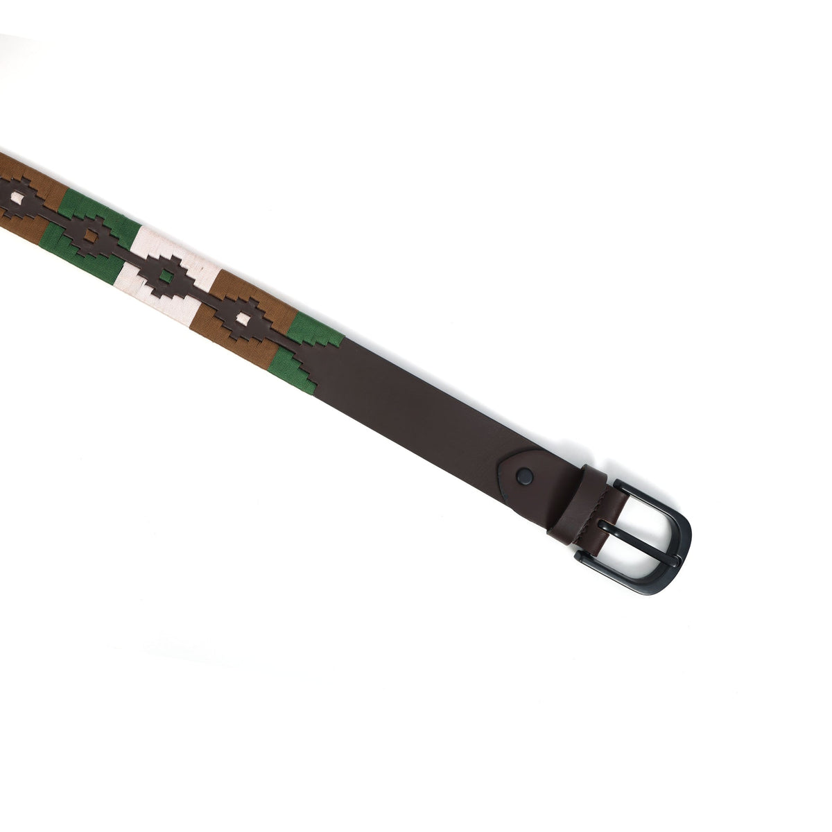 Unisex Handcrafted Genuine Leather Belt With Woven Ethnic Pattern And Matte Metal Buckle