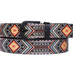 Men Genuine Leather Tribal Geometric Multicolor Waist Accessory Matte Buckle
