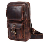 Premium Genuine Leather Crossbody Sling Bag with Multiple Zip Pockets & Adjustable Strap