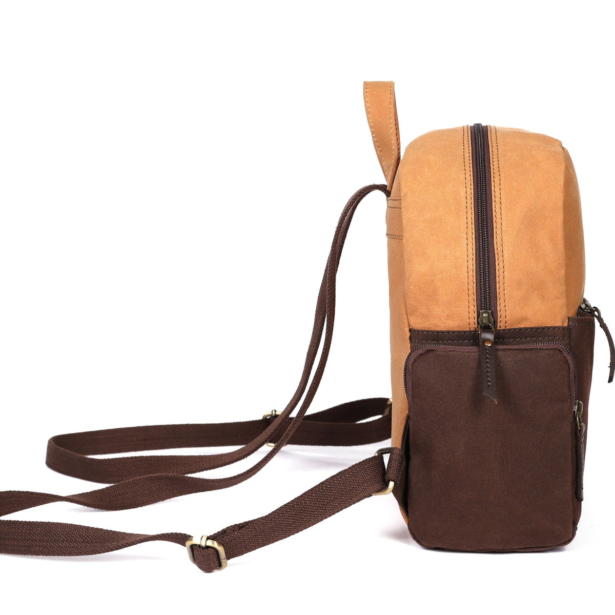 Premium Export Quality Canvas & Leather Mini Backpack with Multi Zip Pockets & Adjustable Straps