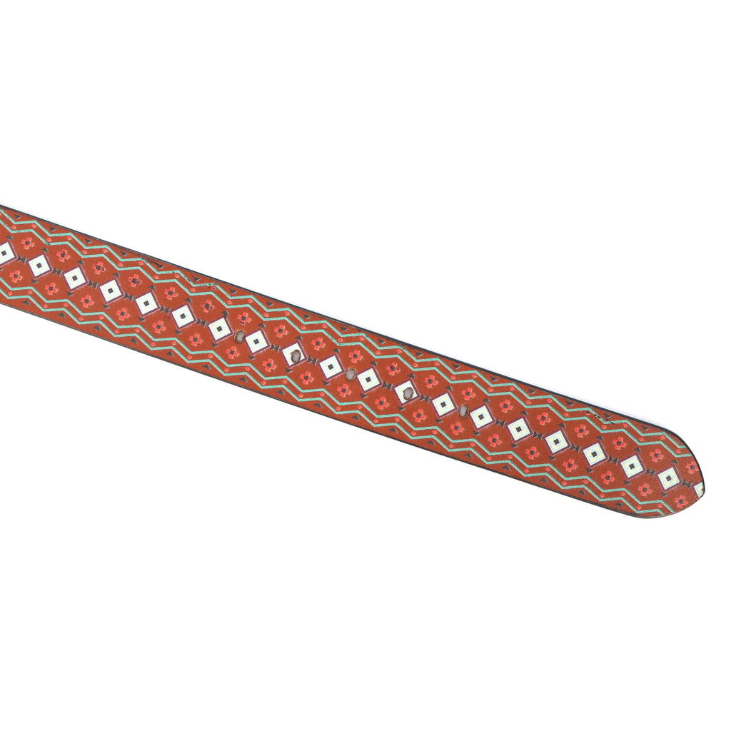 Handcrafted Aztec Pattern Leather Canvas Belt With Antique Buckle For Casual Wear