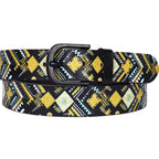 Unisex Genuine Leather Tribal Geometric Yellow Black Waist Accessory Matte Buckle