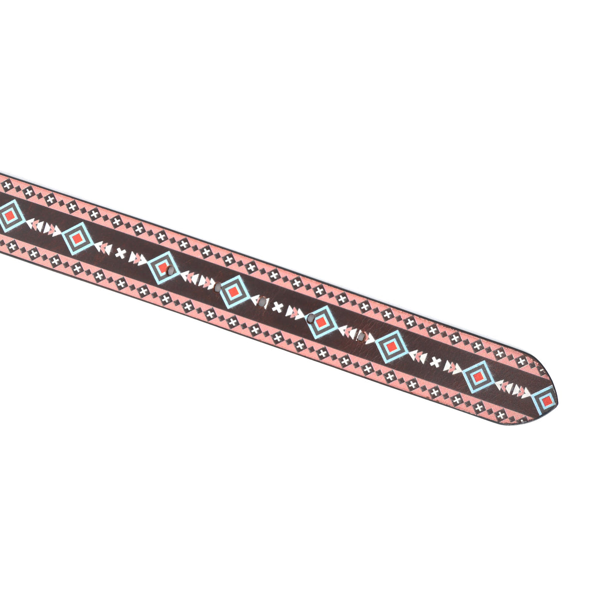 Unisex Geometric Patterned Leather Belt With Black Buckle For Casual Everyday Wear