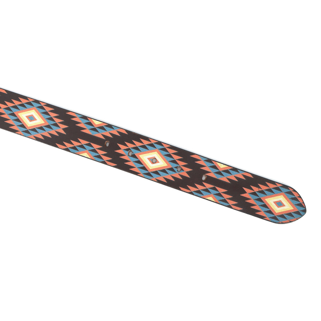 Unisex Ethnic Geometric Pattern Belt with Metal Buckle for Casual Traditional Wear