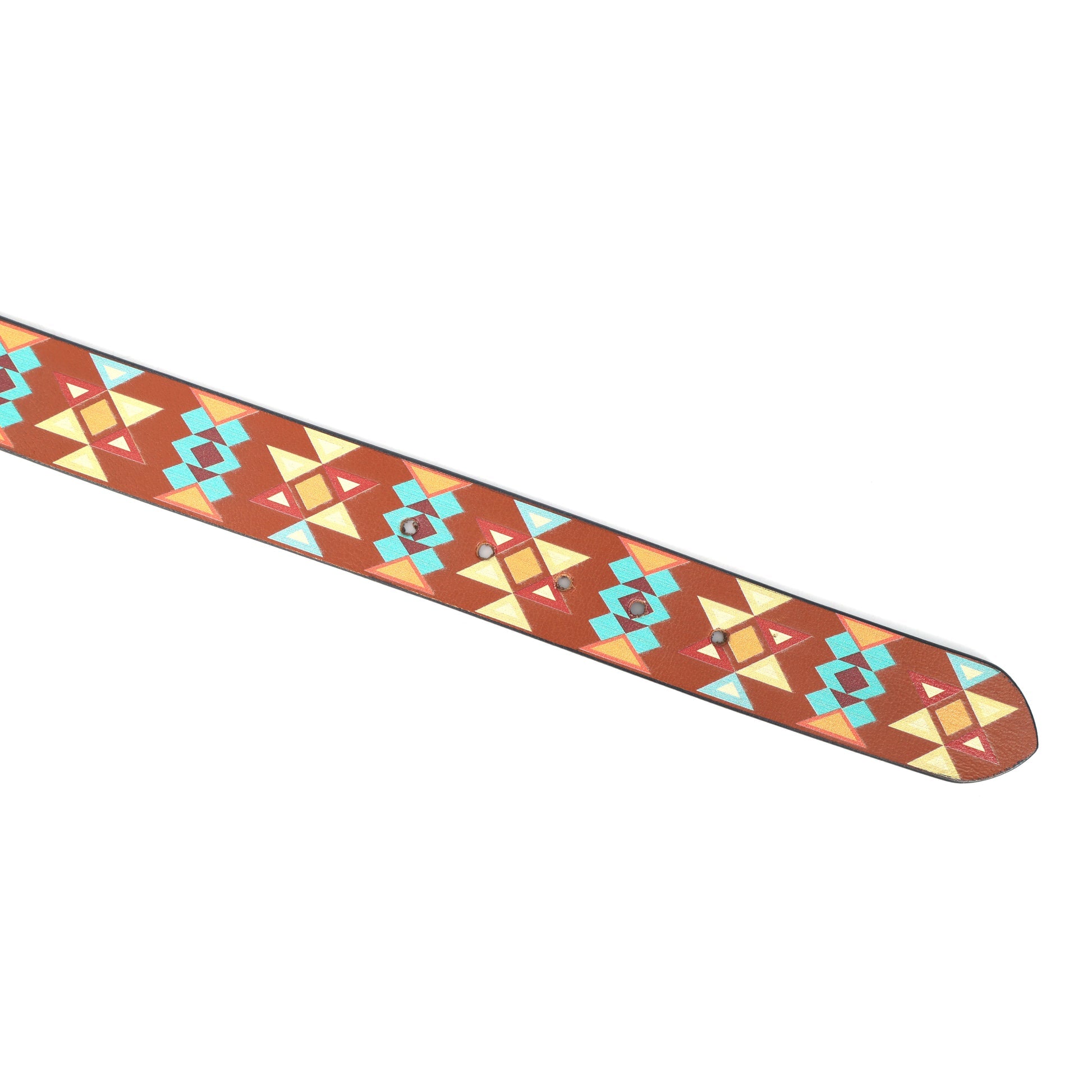 Unisex Aztec Pattern Leather Belt With Antique Buckle Handmade Ethnic Style Accessory.