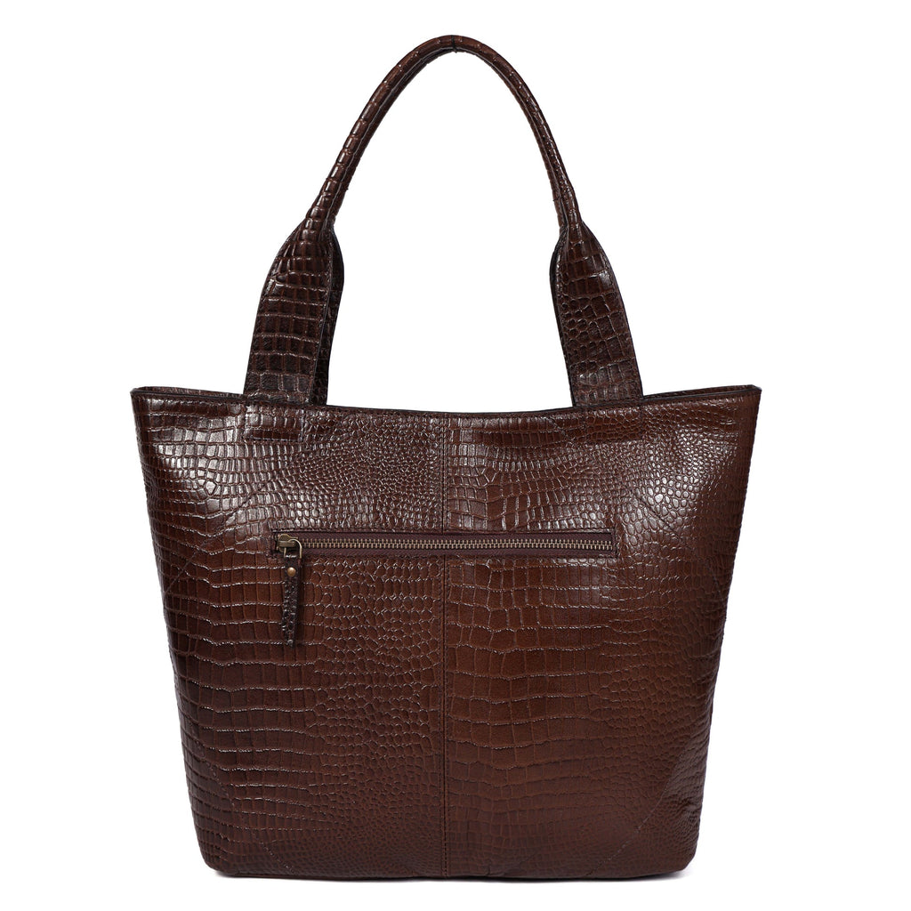 Croc-Texture Leather Tote Bag with Spacious Interior and Dual Shoulder Handles