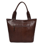 Croc-Texture Leather Tote Bag with Spacious Interior and Dual Shoulder Handles