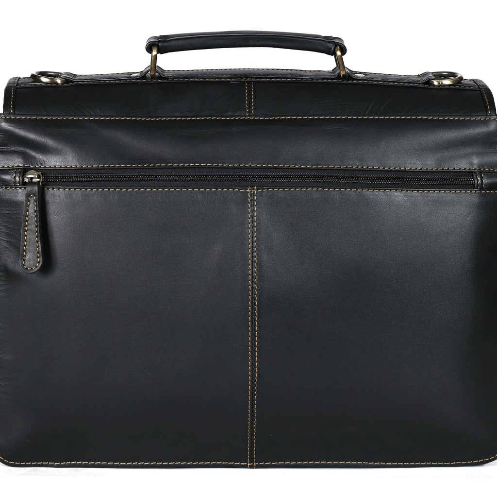 Premium Export Quality Black Leather Laptop Messenger Bag | Multi-Compartment Office Briefcase