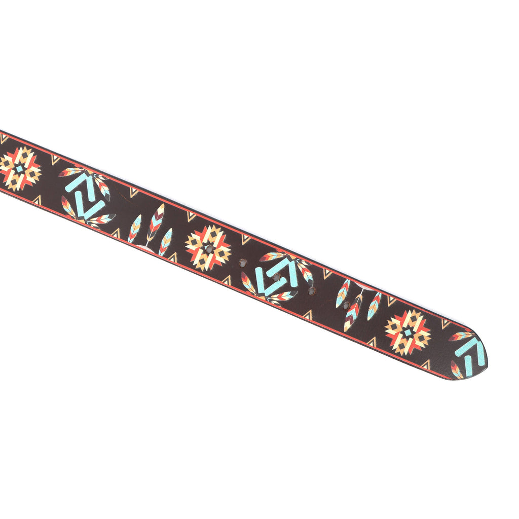 Ethnic Patterned Leather Buckle Strap Handmade Adjustable Designer Waist Accessory
