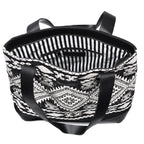 Premium Export Quality Black & White Jacquard Tote Bag With Spacious Zipper Compartments