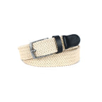 Unisex Woven Beige Belt With Black Leather Tip Silver Buckle Casual Formal Wear