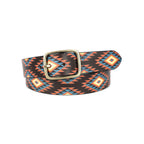 Unisex Ethnic Geometric Pattern Belt with Metal Buckle for Casual Traditional Wear