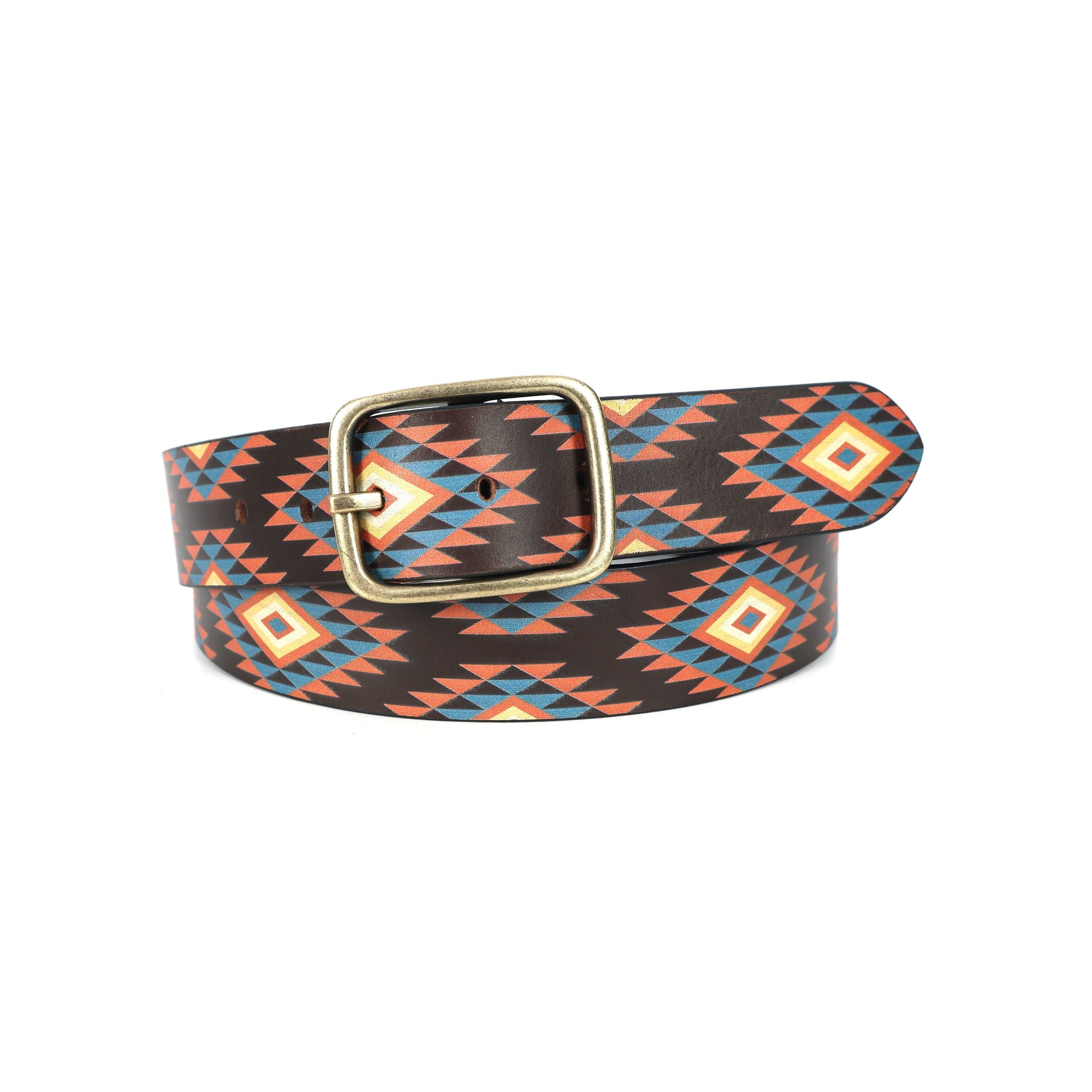 Unisex Ethnic Geometric Pattern Belt with Metal Buckle for Casual Traditional Wear