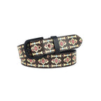 Unisex Geometric Patterned Canvas Leather Belt With Metal Buckle For Casual Everyday Wear