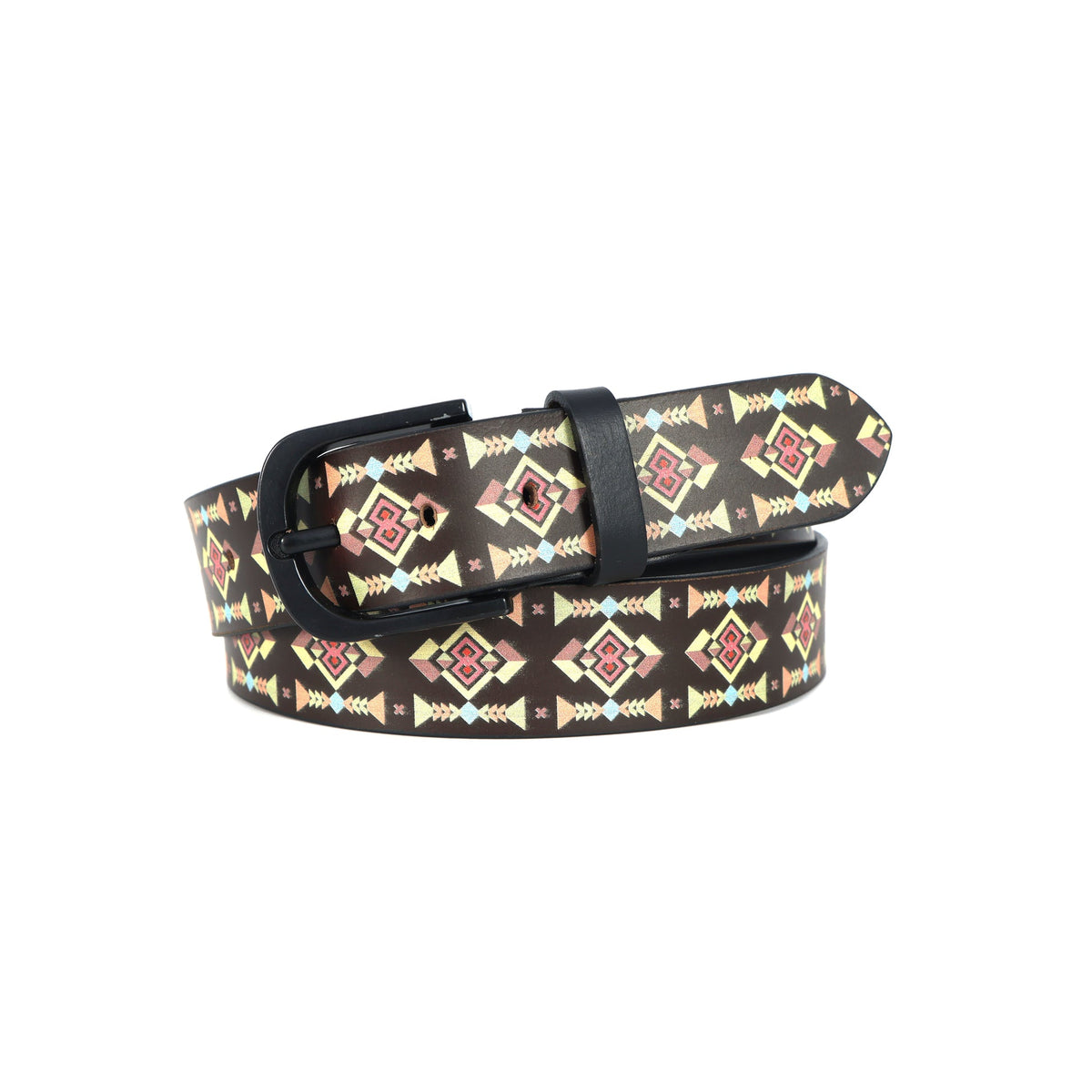 Unisex Geometric Patterned Canvas Leather Belt With Metal Buckle For Casual Everyday Wear