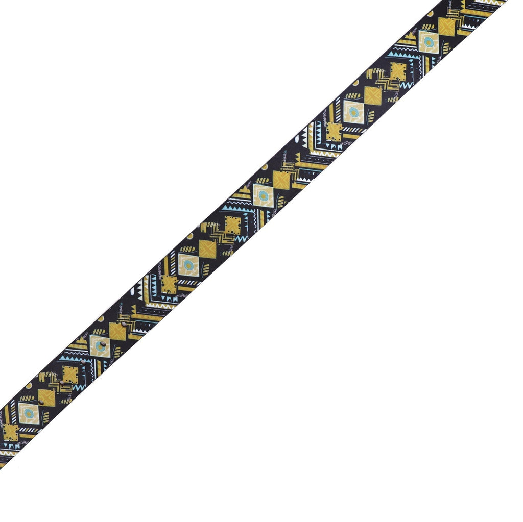 Unisex Genuine Leather Tribal Geometric Yellow Black Waist Accessory Matte Buckle
